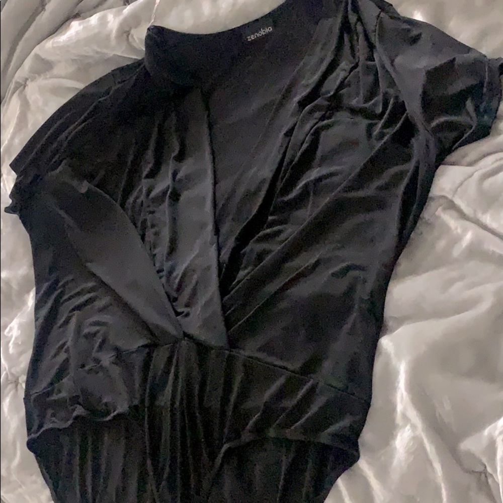 Black Deep V-neck bodysuit